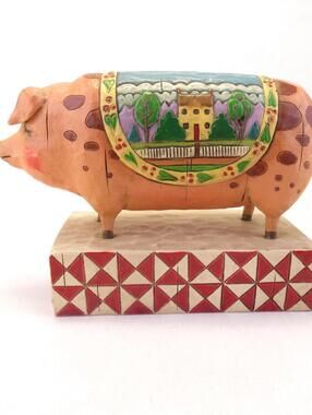 2003 Jim Shore Pig Figurine Quilt Country Heritage Enesco Heartwood Creek 117142